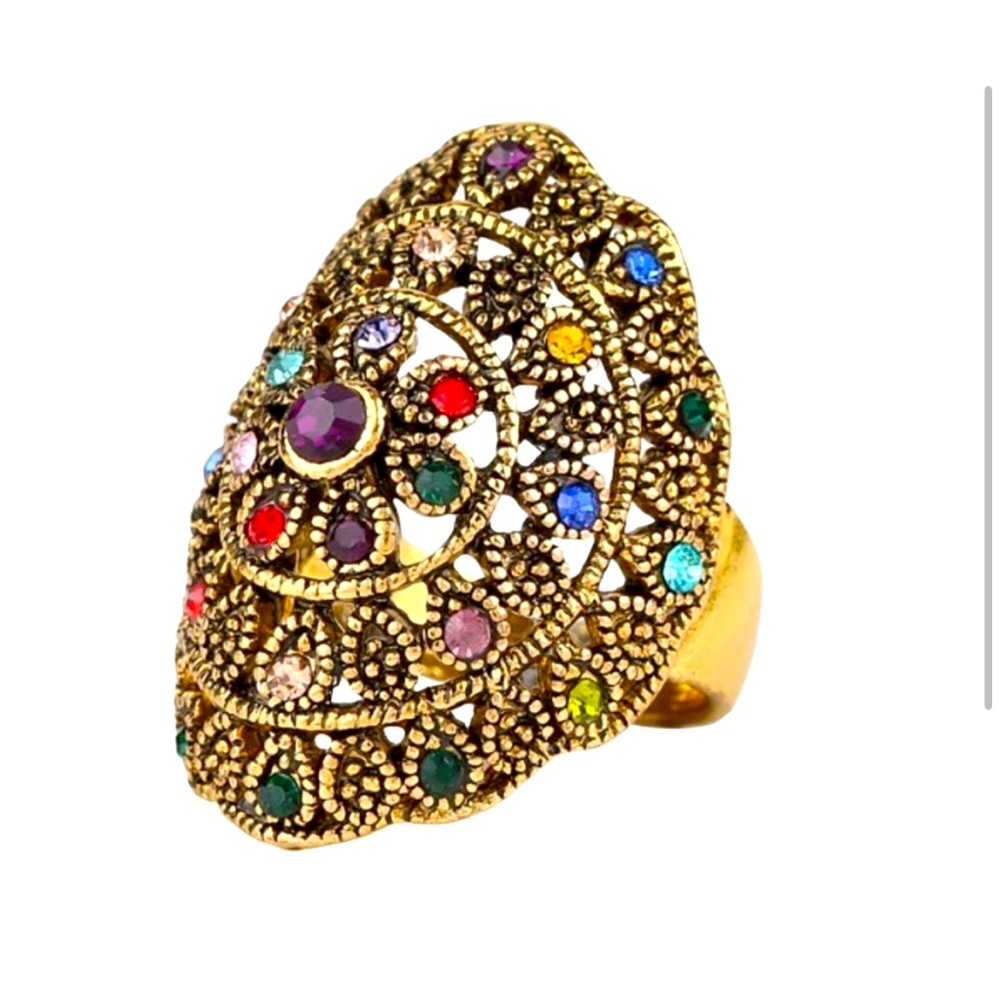 ✨ Turkish Multi Color Crystal Statement Cocktail Ring